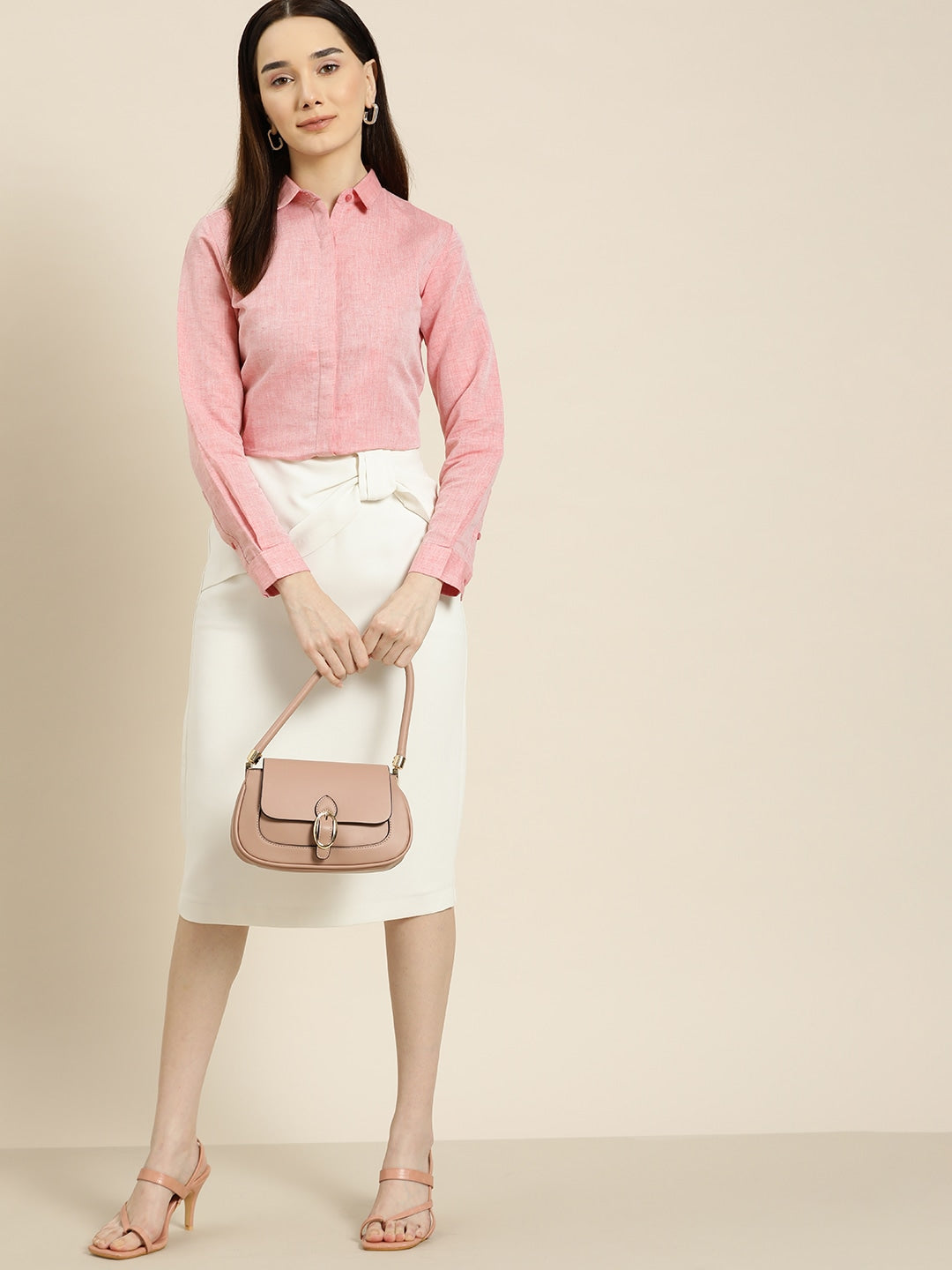 Women Coral Solids Pure Cotton Slim Fit Formal Shirt