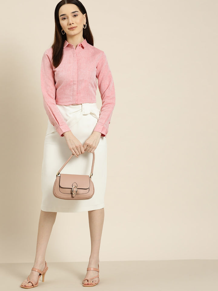 Women Coral Solids Pure Cotton Slim Fit Formal Shirt