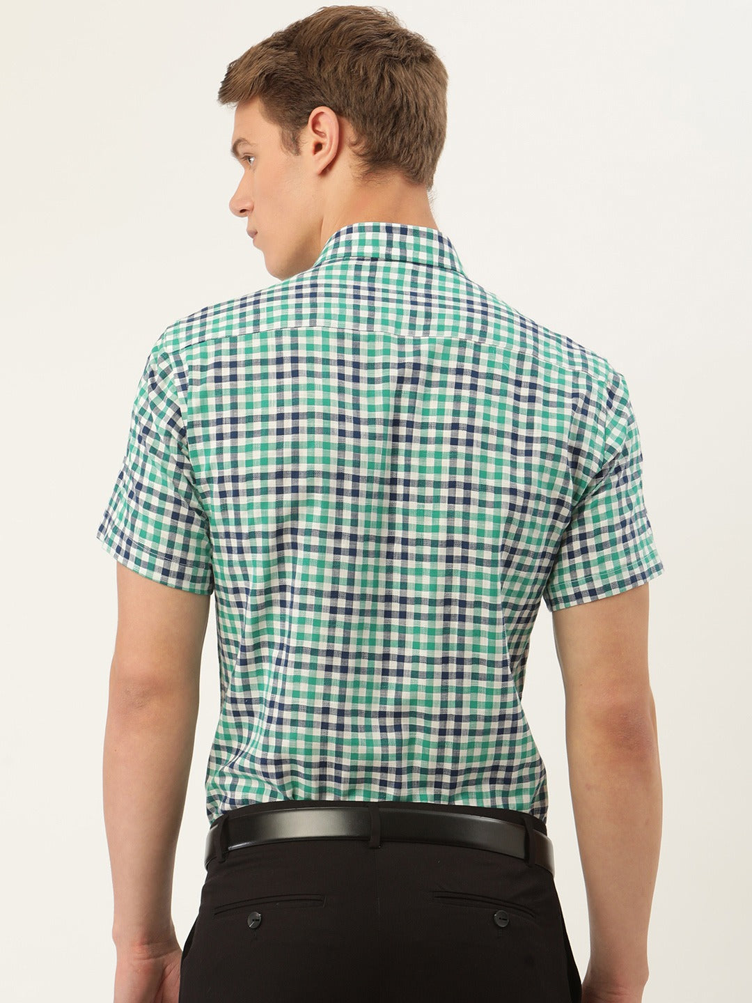 Men Green & White Stripes Pure Cotton Slim Fit Formal Shirt