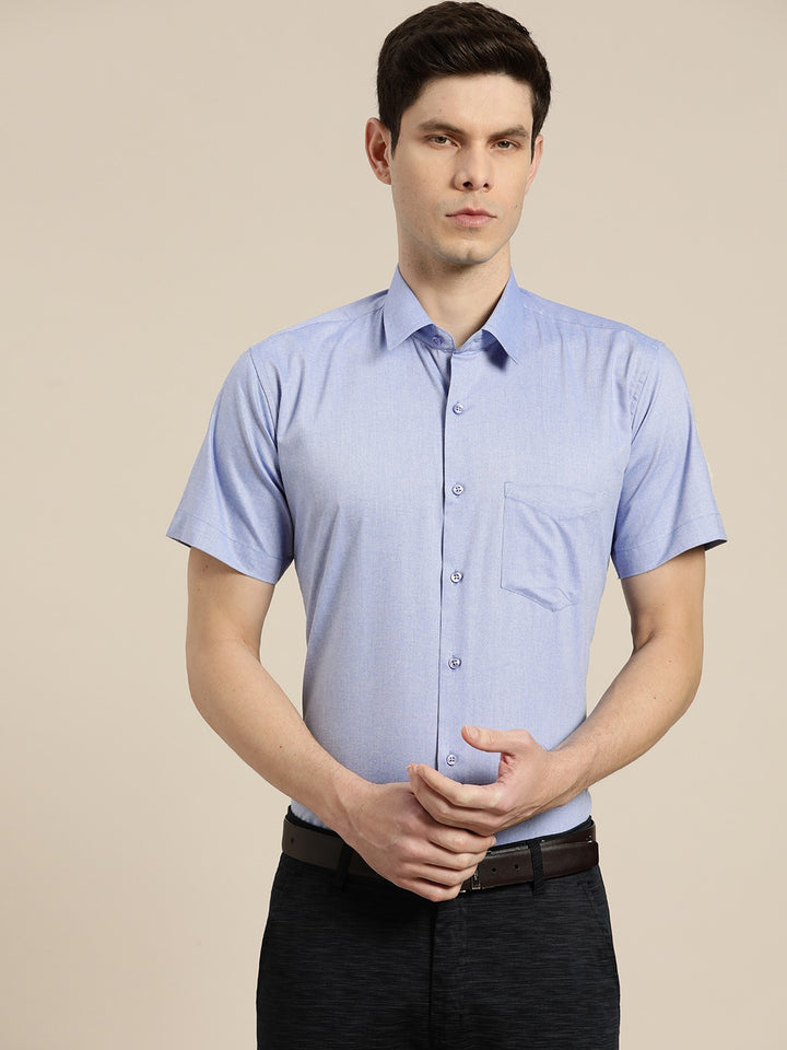 Men Sky Solids Cotton Rich Slim Fit Formal Shirt
