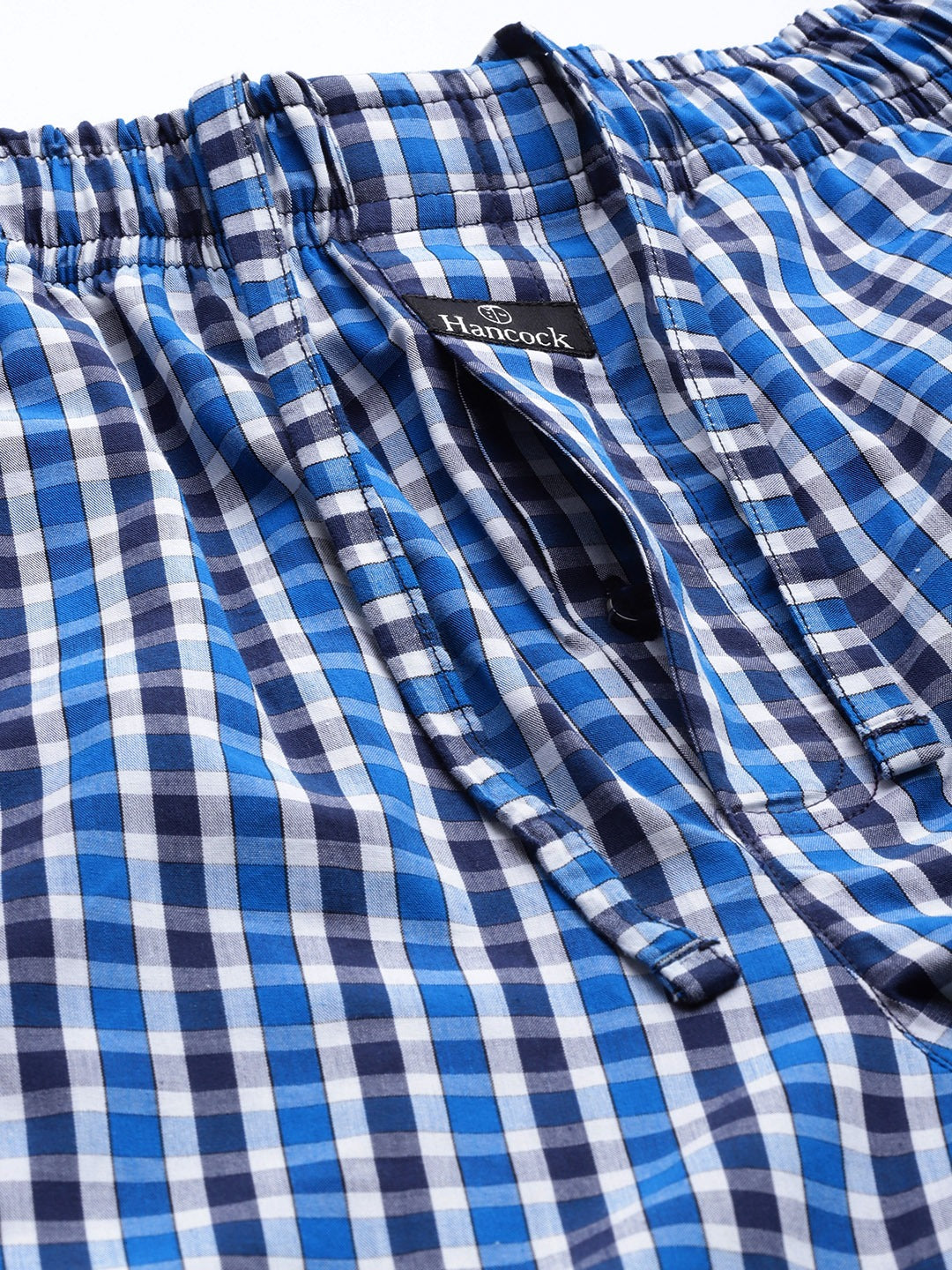 Men Blue-White Checks Pure Cotton Relaxed Fit Casual Lounge Pant