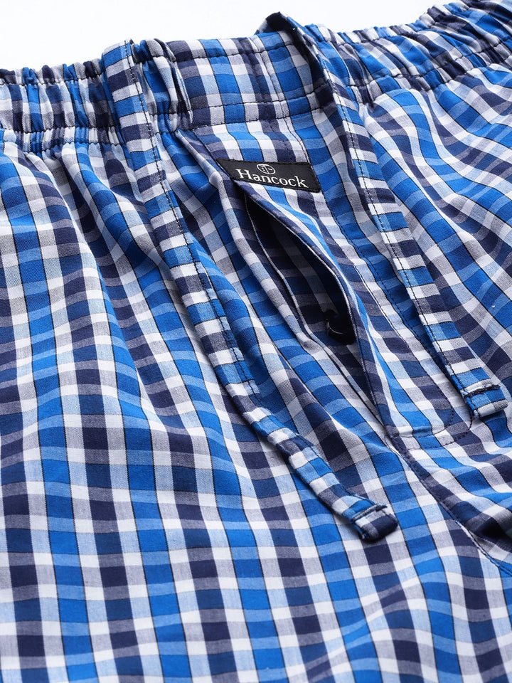 Men Blue-White Checks Pure Cotton Relaxed Fit Casual Lounge Pant