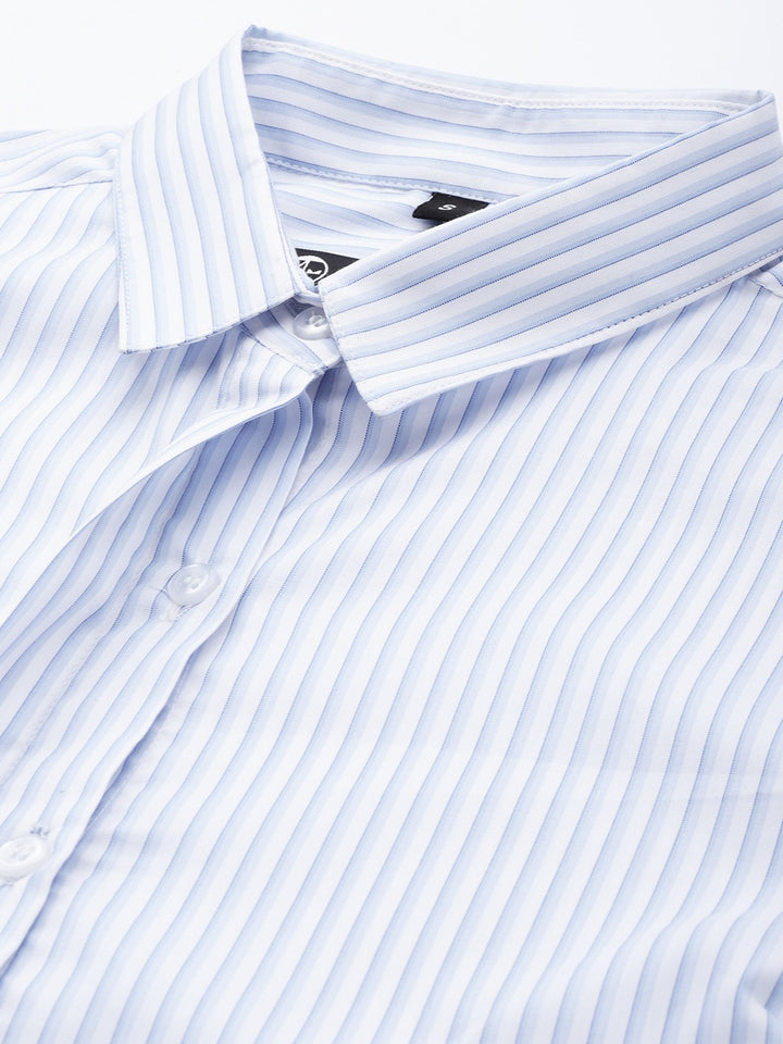 Women White & Blue Striped Cotton Slim Fit Formal Shirt