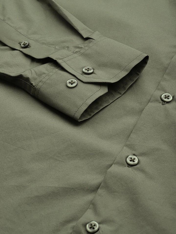 Men Dark Green Solids Pure Cotton Slim Fit Formal Shirt