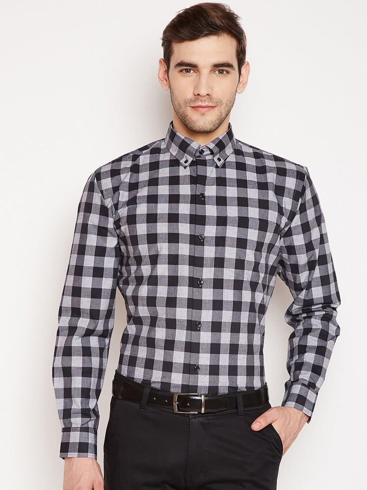 Men black Checks Pure Cotton Slim Fit Formal Shirt