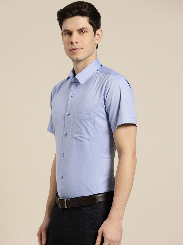 Men Sky Solids Cotton Rich Slim Fit Formal Shirt