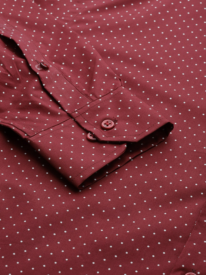 Men Maroon Prints Pure Cotton Slim Fit Formal Shirt