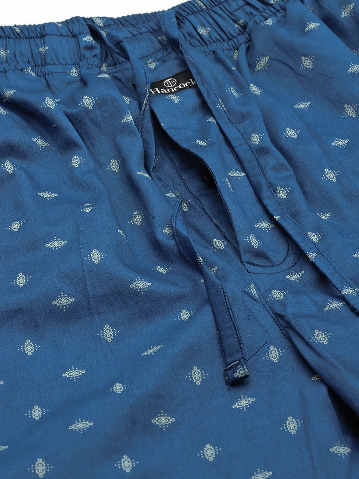 Men Blue Prints Pure Cotton Regular Fit Night Wear Night Suit