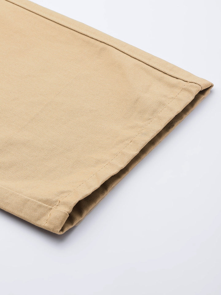 Men Beige Solids Pure Cotton Slim Fit Formal Trouser