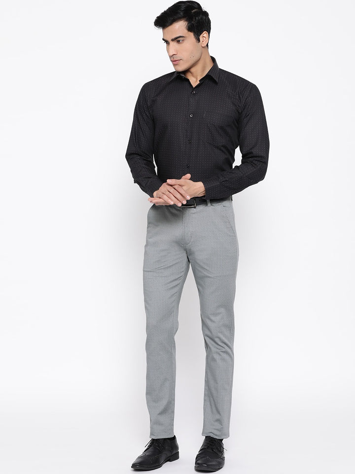 Men Bluish Grey Checked Cotton Stretch Slim Fit Formal Trouser