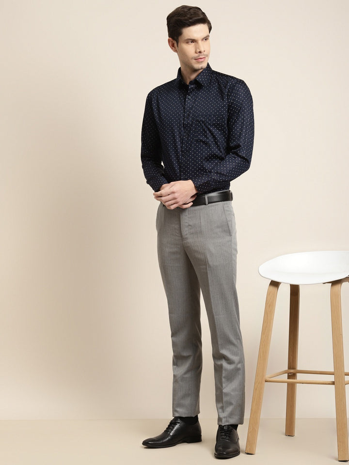 Men Navy Blue Prints Pure Cotton Slim Fit Formal Shirt