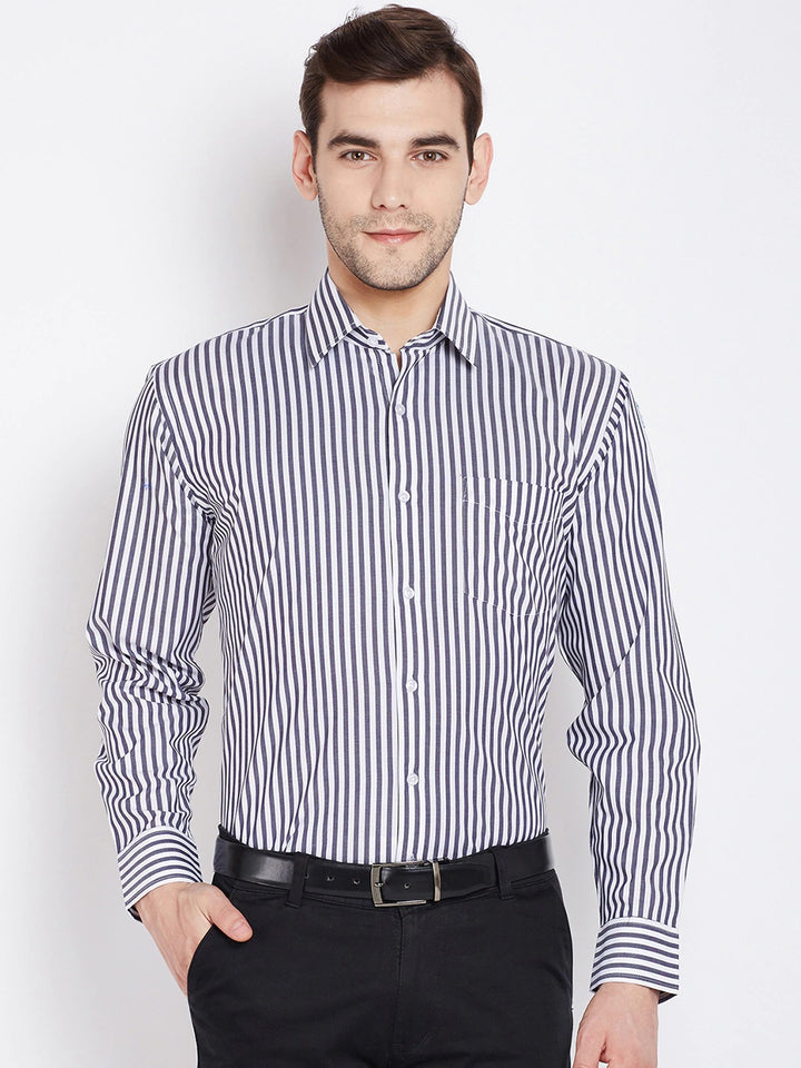 Men grey Stripes Pure Cotton Regular Fit Formal Shirt