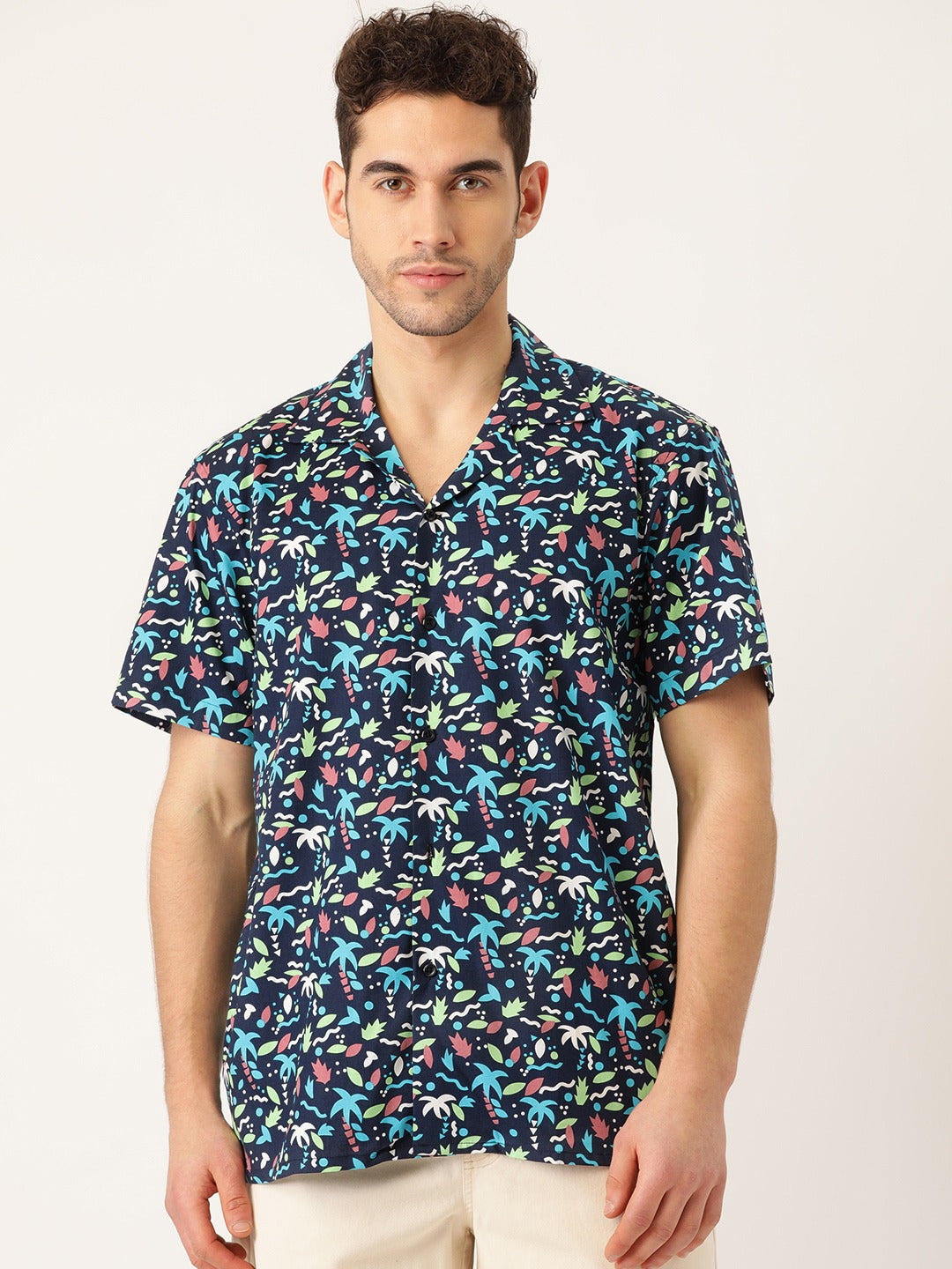 Men Navy Printed Pure Cotton Relaxed Fit Casual Resort Shirt