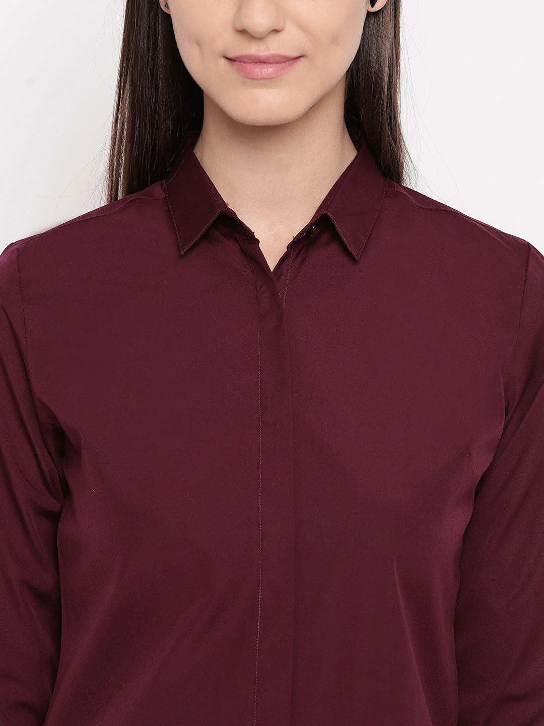 Women Wine Pure Cotton Solid Slim Fit Formal Shirt