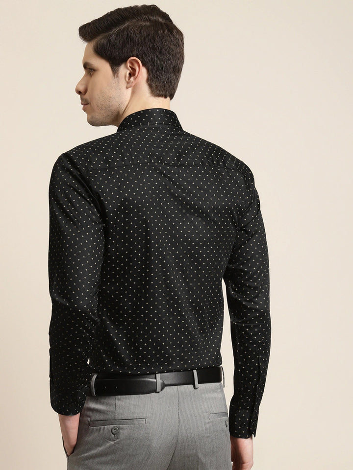 Men Black Prints Pure Cotton Slim Fit Formal Shirt