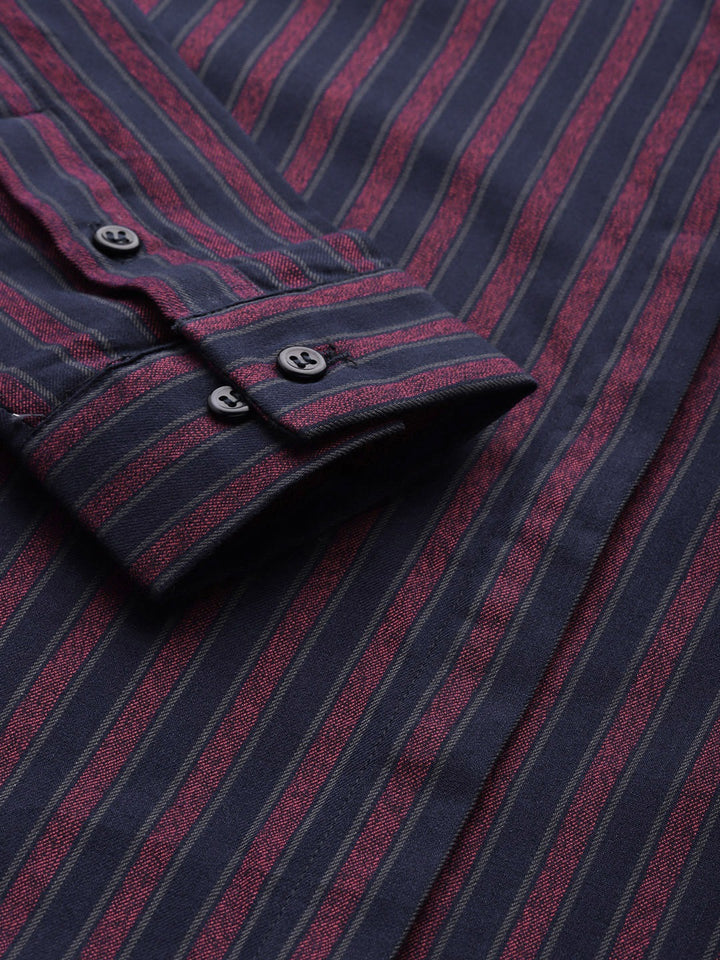 Women Navy Stripes Pure Cotton Slim Fit Formal Shirt