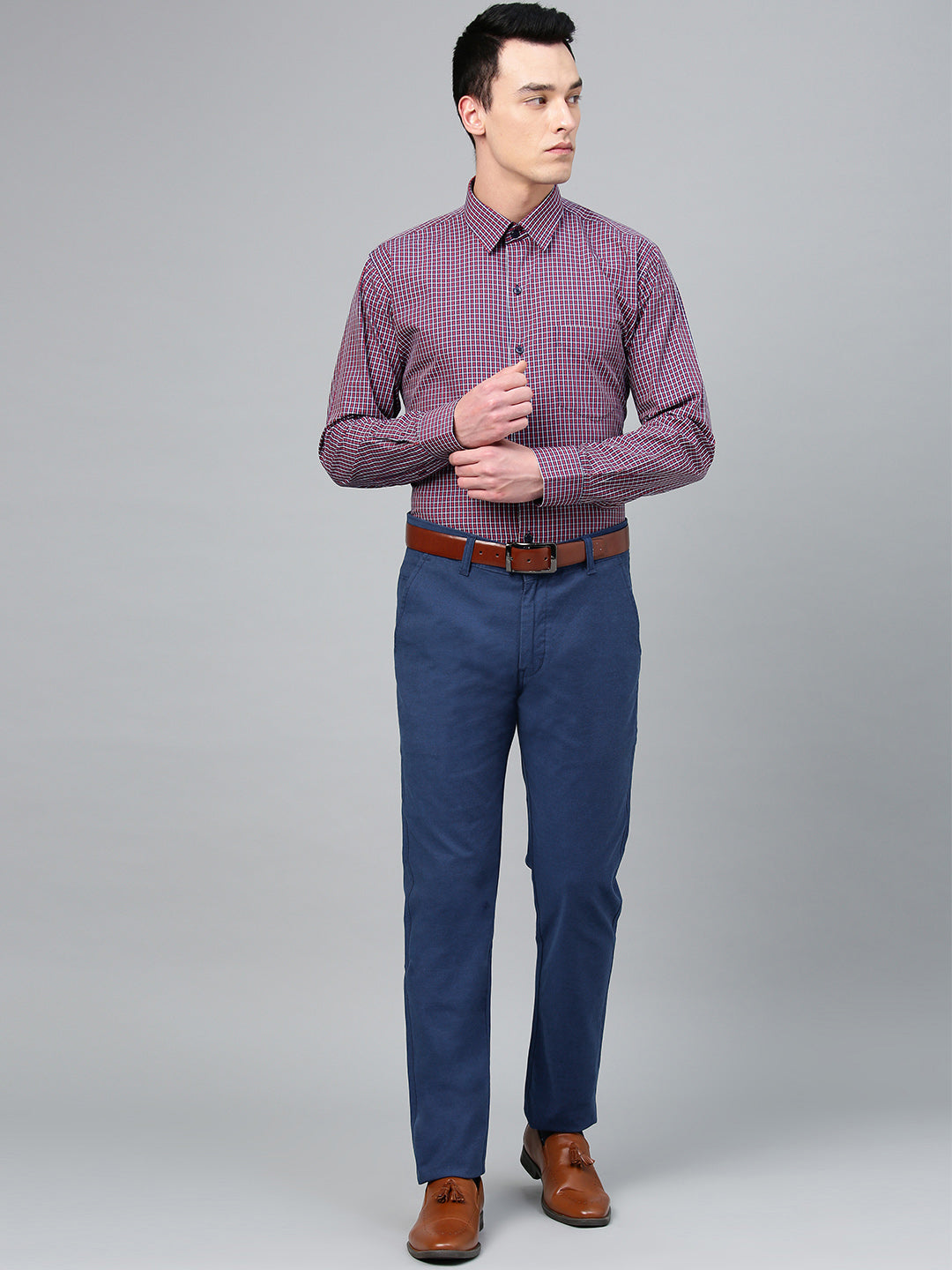 Men Blue Cotton Solid Slim Fit Casual Trouser
