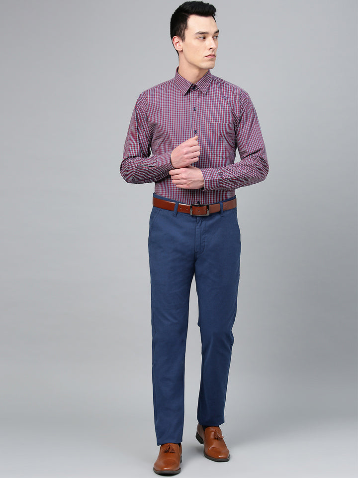 Men Blue Cotton Solid Slim Fit Casual Trouser