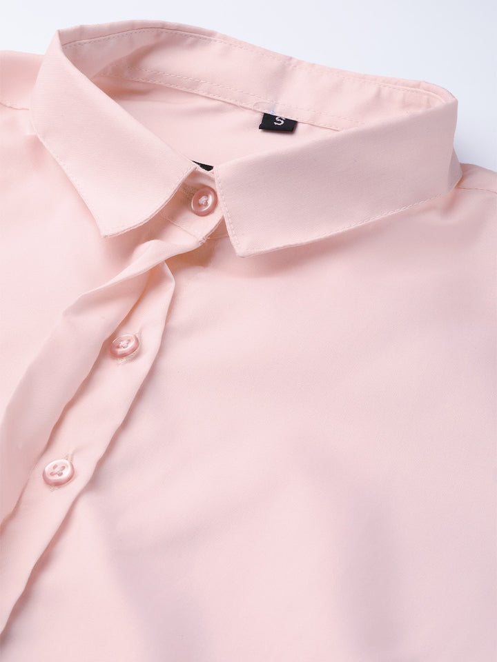 Women Pink Solids Pure Cotton Slim Fit Formal Shirt