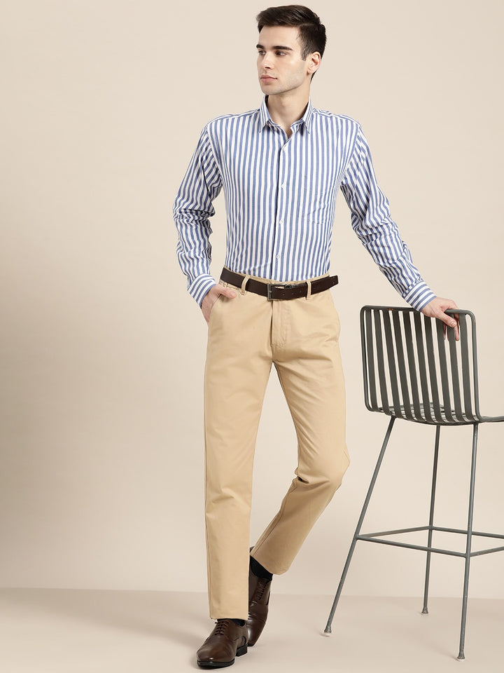 Men Beige Solids Pure Cotton Slim Fit Formal Trouser