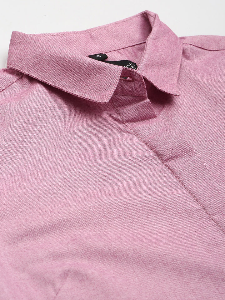 Women Pink Solid Chambray Cotton Rich Slim Fit Formal Shirt