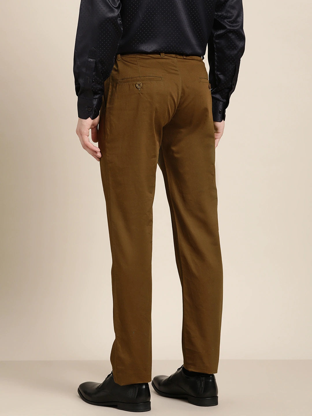 Men Brown Solids Pure Cotton Slim Fit Formal Trouser