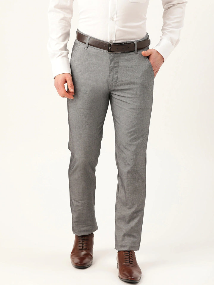 Men Light Grey Checks Cotton Elastene Slim Fit Formal Trouser