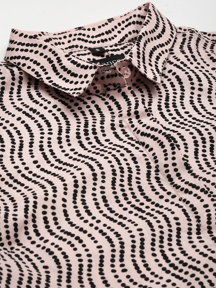 Women Pink & Black Prints Pure Cotton Slim Fit Formal Shirt