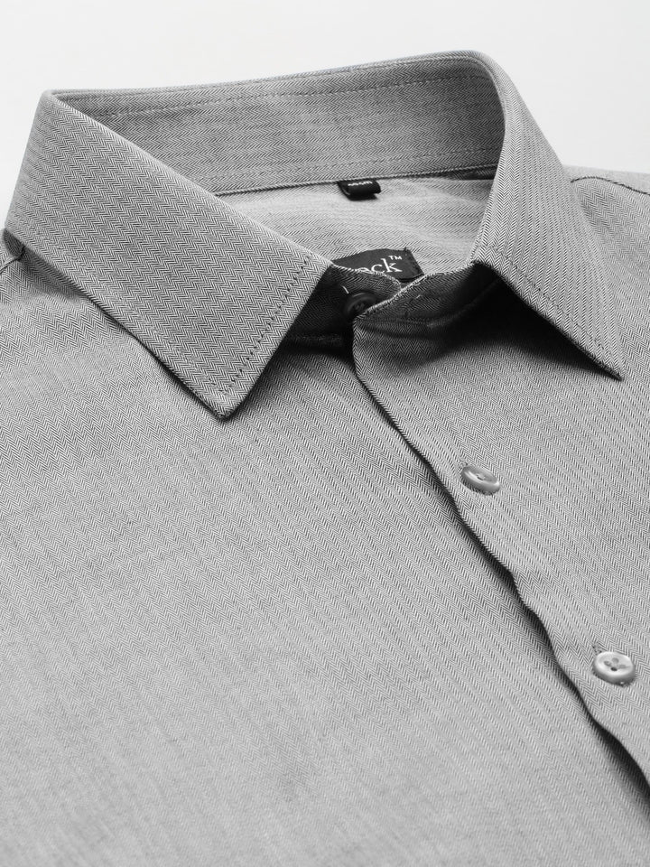 Men Grey Self Design Premium Pure Cotton French Cuff Slim Fit Formal Shirt