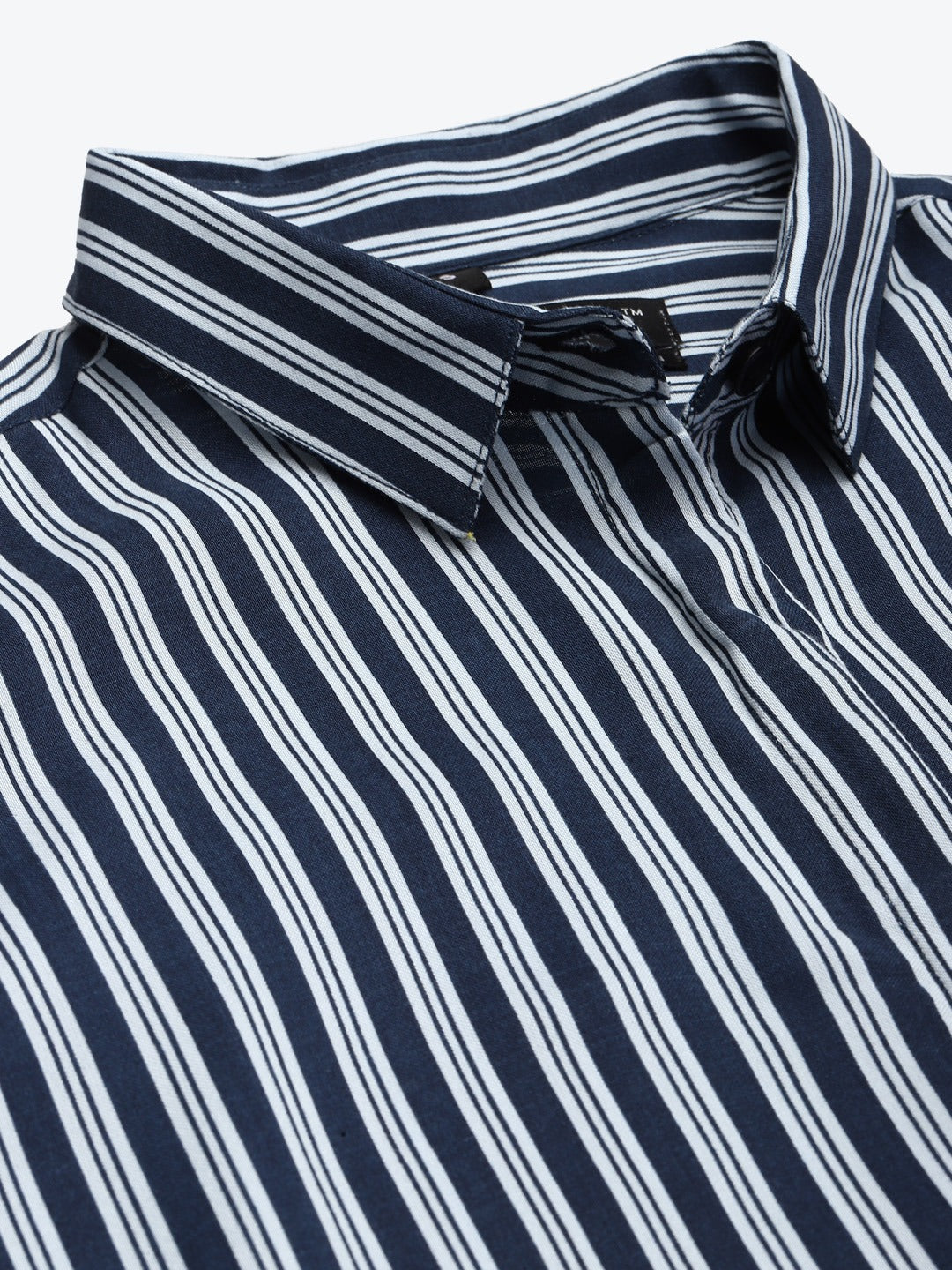 Women Navy & Sky Stripes Pure Cotton Slim Fit Formal Shirt