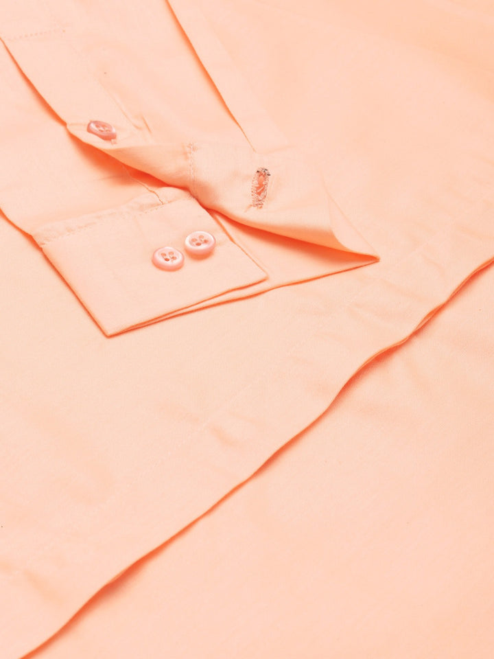 Women Peach Solid Pure Cotton Satin Slim Fit Formal Shirt