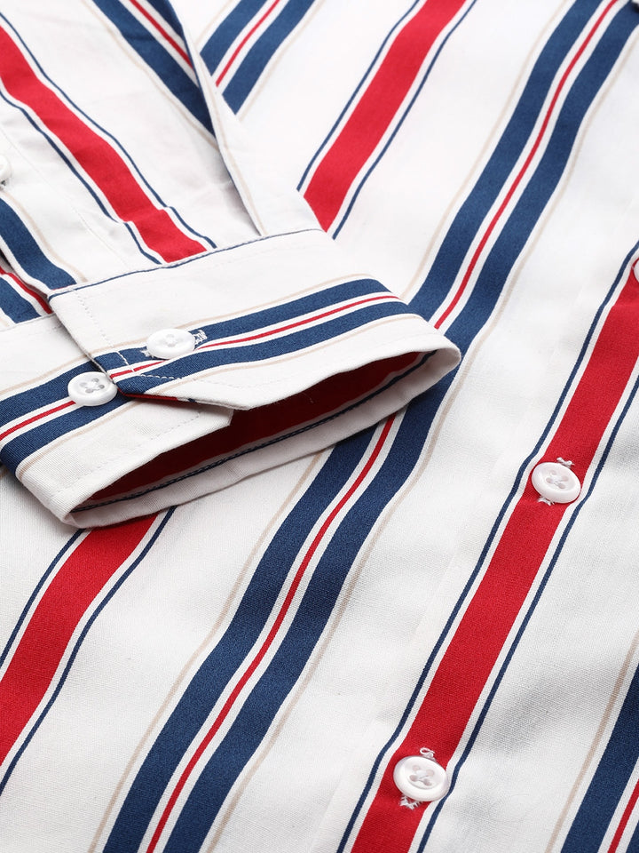 Men Navy & White Stripes Pure Cotton Slim Fit Formal Shirt
