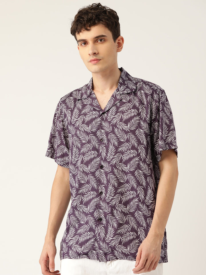 Men Purple Prints Pure Cotton Relaxed Fit Casual Resort Shirt