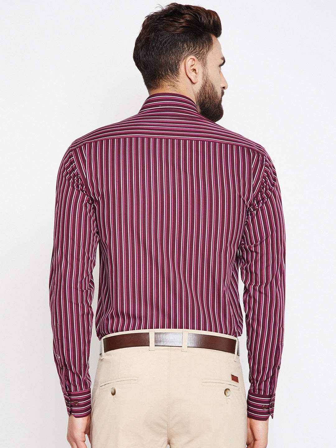 Men Maroon Stripes Pure Cotton Slim Fit Formal Shirt