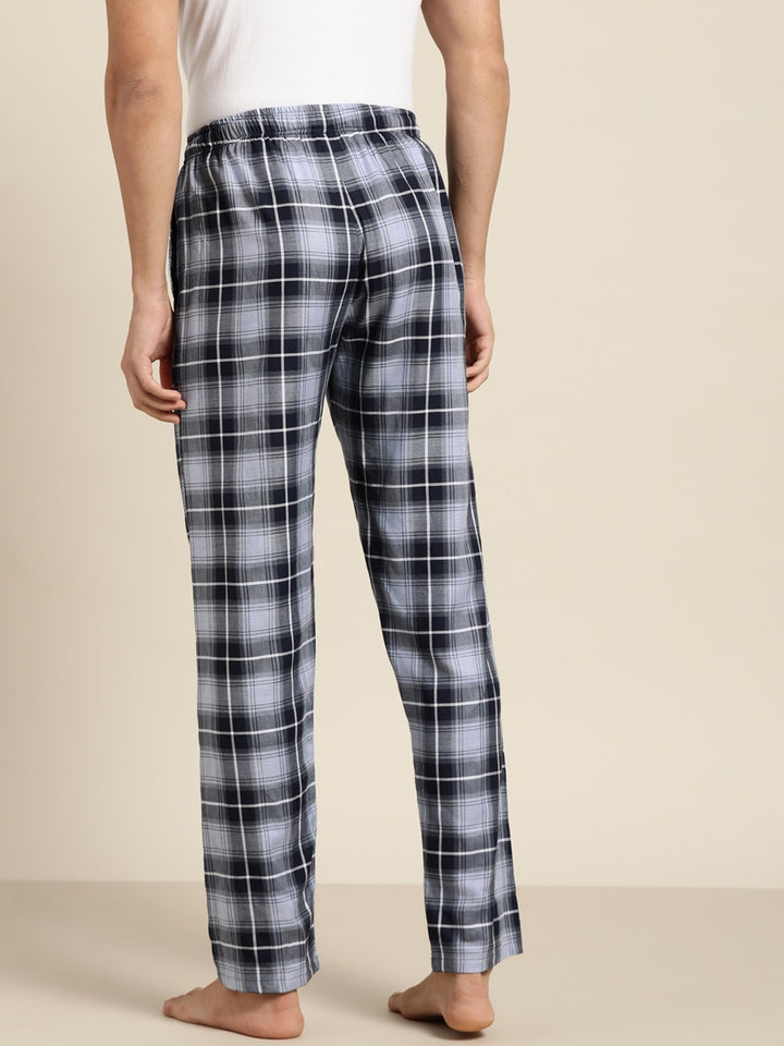 Men Blue Checked Cotton Relaxed Fit Casual Lounge Pant