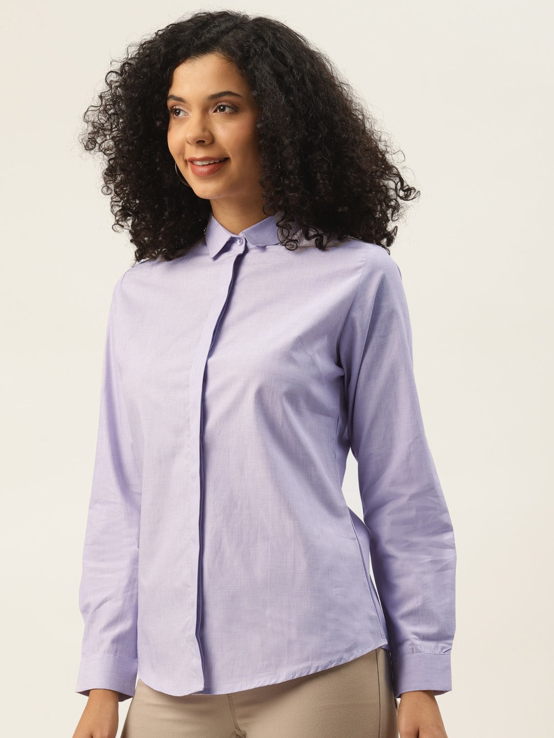Women Light Purple Solids Pure Cotton Slim Fit Formal Shirt