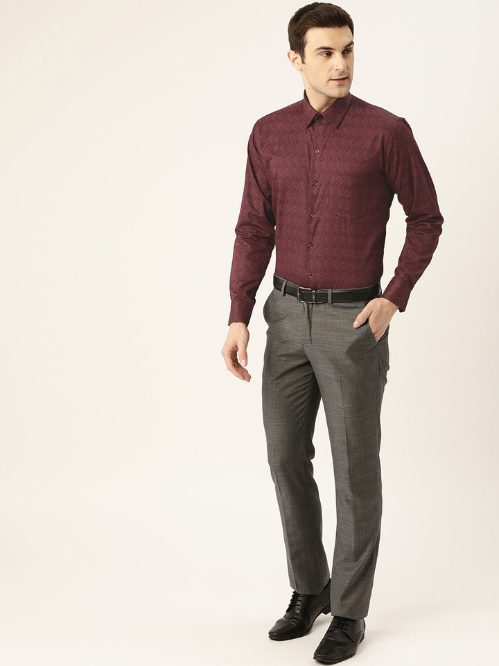 Men Maroon Prints Pure Cotton Slim Fit Formal Shirt