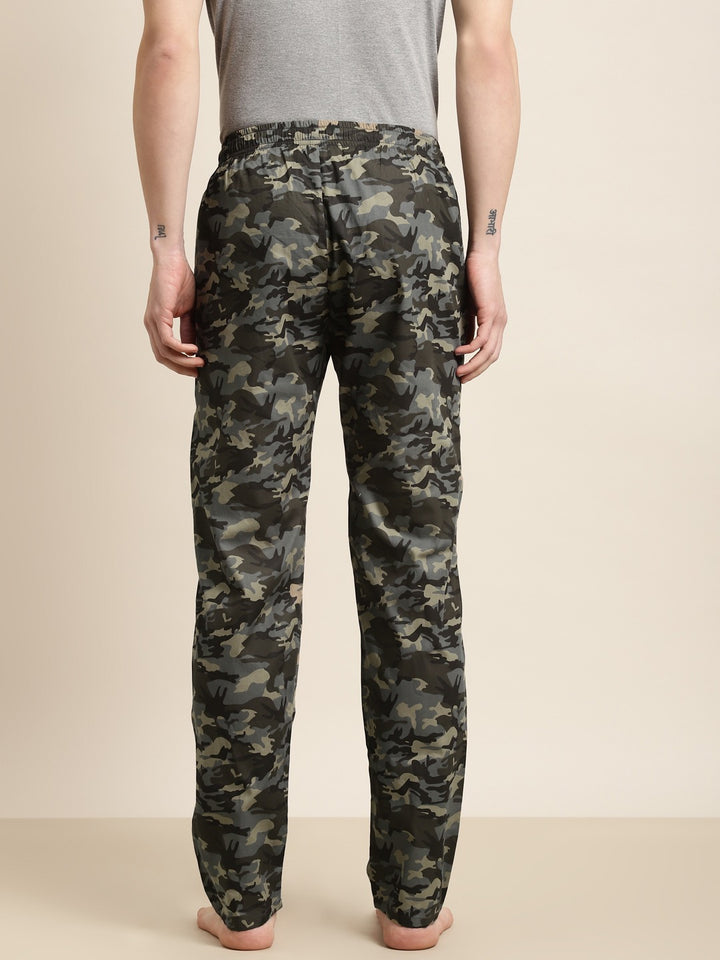 Men Grey-Olive Prints Pure Cotton Relaxed Fit Casual Lounge Pant