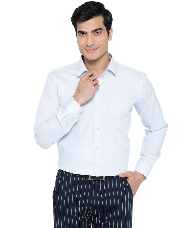 Men Sky Blue Cotton Solid Slim Fit Formal Shirt
