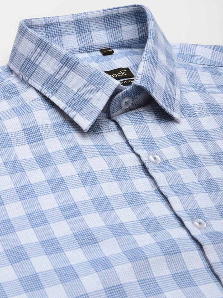 Men Blue Checked Pure Cotton Slim Fit Formal Shirt