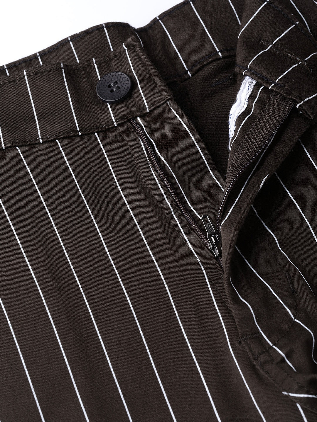 Men Brown Striped Cotton Stretch Slim Fit Formal Trouser