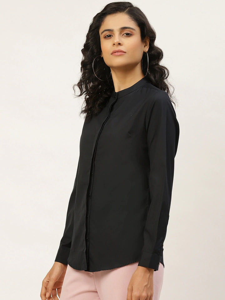 Women Black Solids Pure Cotton Slim Fit Formal Shirt