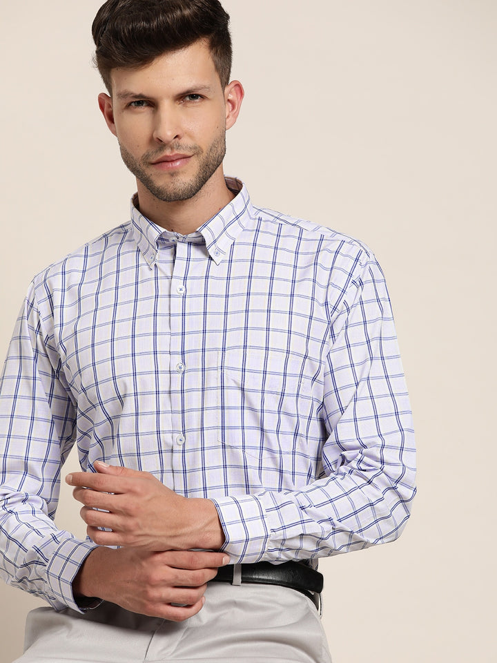 Men Blue & Navy Checked Cotton Rich Slim Fit Formal Shirt