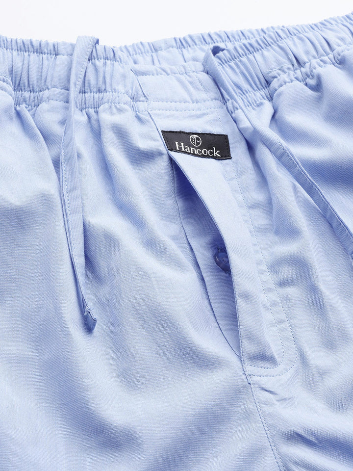 Men Blue Solids Pure Cotton Regular Fit Night Wear Night Suit