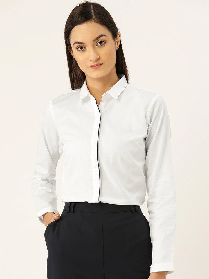 Women White Solids Pure Cotton Slim Fit Formal Shirt