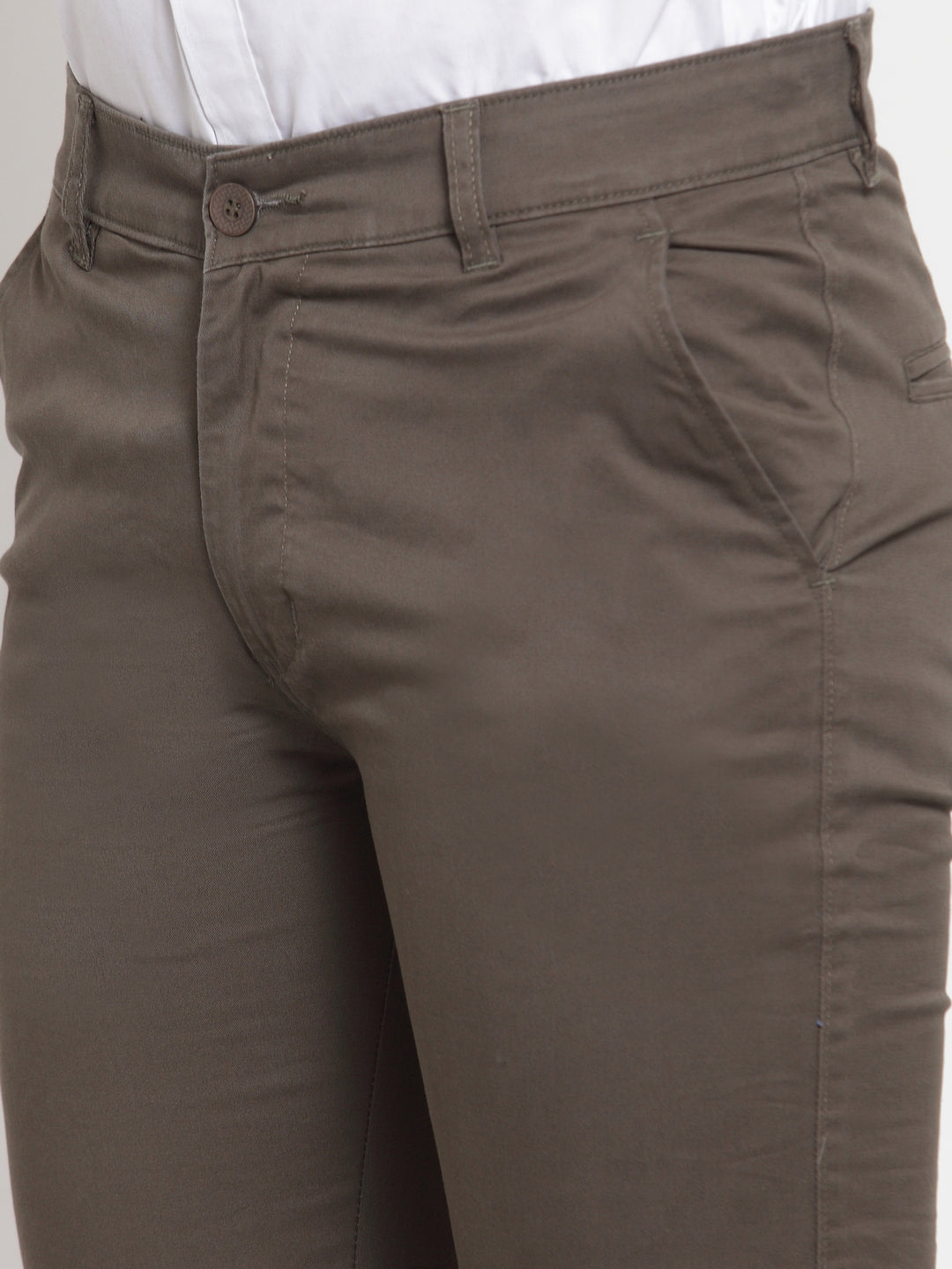 Men Green Cotton Solid Slim Fit Casual Trouser