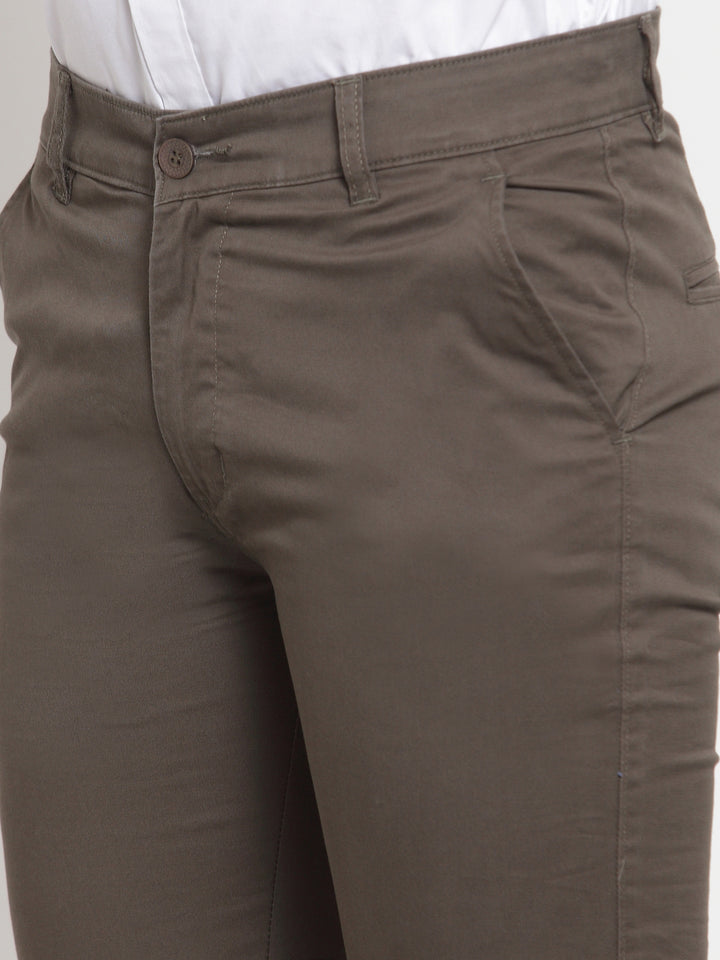 Men Green Cotton Solid Slim Fit Casual Trouser