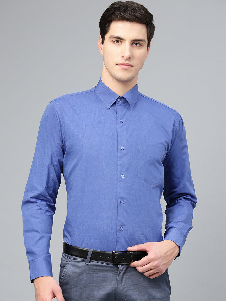 Men Blue Pure Cotton Solid Slim Fit Formal Shirt