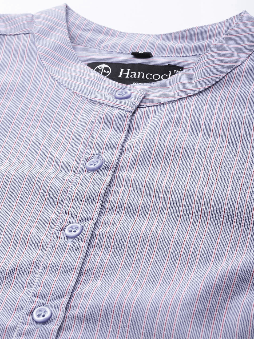 Women Sky Blue Striped Pure Cotton Slim Fit Formal Top