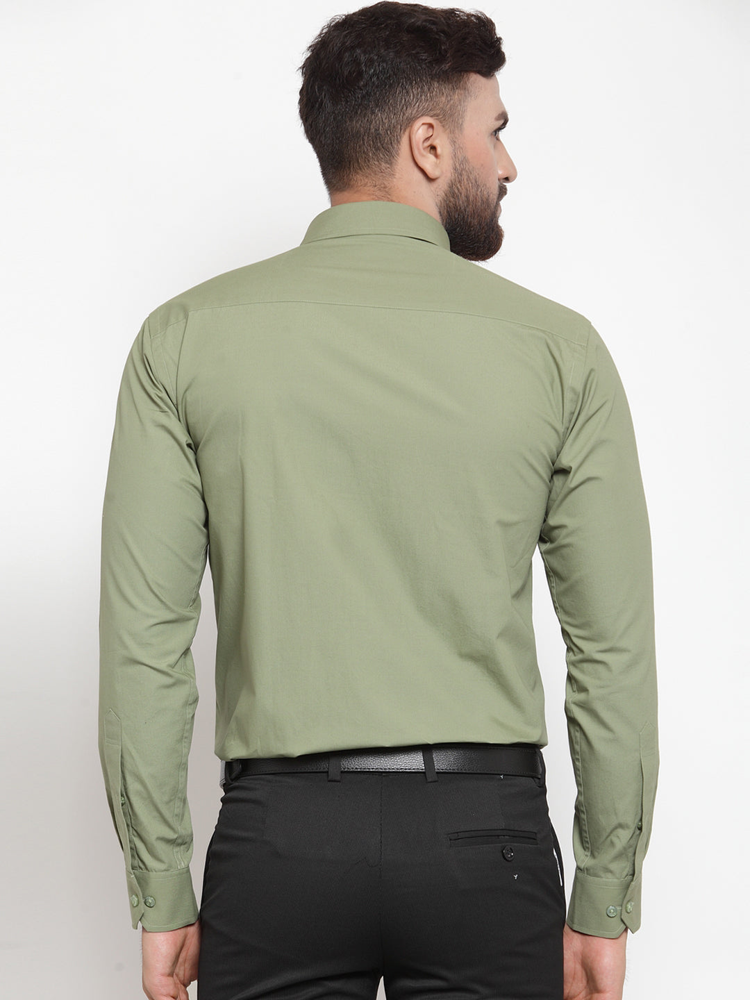 Men Light Green Pure Cotton Solid Slim Fit Formal Shirt